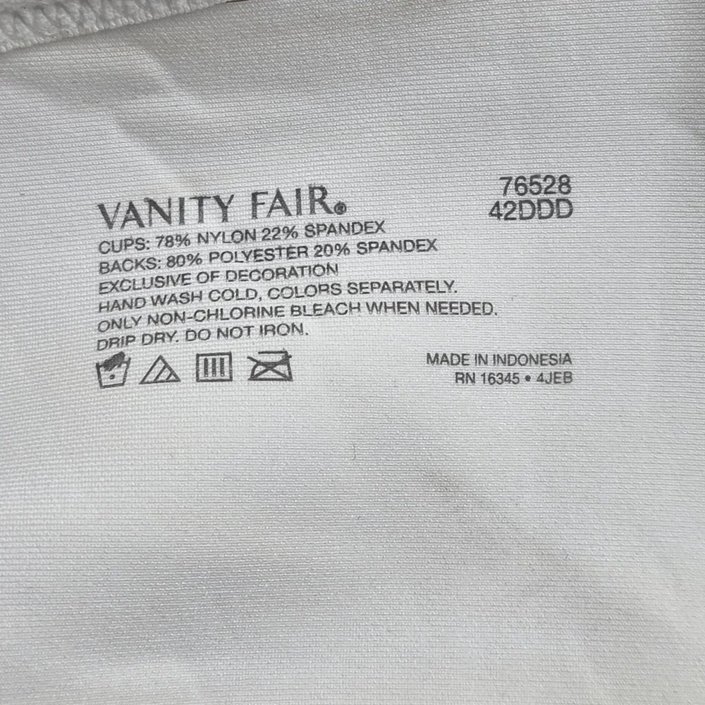 Vanity Fair Women Bra 42DDD White T Shirt Underwired Lace Strap